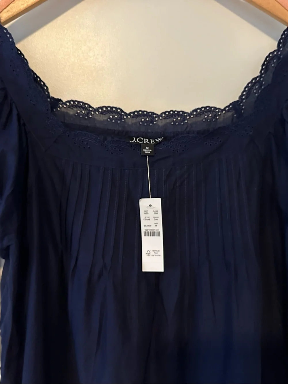 NWT J. Crew Cotton Voile Scallop-trim Babydoll Dress Navy Medium